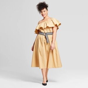 NWOT Who What Wear Tan Ruffle Midi Dress XXL